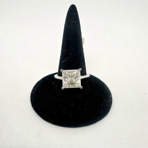 Moissanite Ring Princess Cut 4 Ct 18k White Gold 925 GRA Certified Brilliant